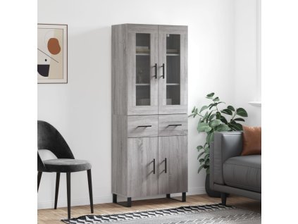vidaXL Skříň highboard šedá sonoma 69,5 x 34 x 180 cm kompozitní dřevo