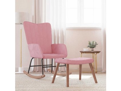vidaXL Houpací křeslo se stoličkou růžové samet