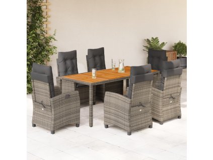 vidaXL 7dílný zahradní jídelní set s poduškami šedý polyratan