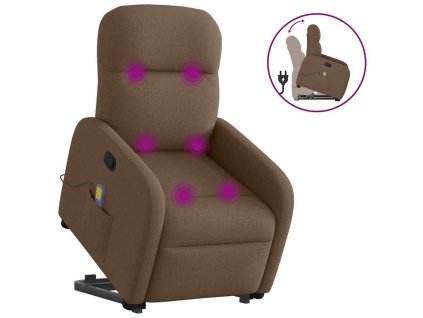 vidaXL Zvedací masážní polohovací křeslo hnědé textil