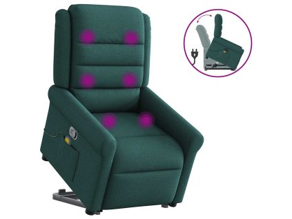 vidaXL Zvedací masážní polohovací křeslo tmavě zelené textil