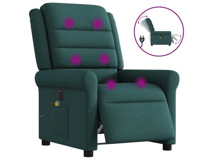vidaXL Elektrické masážní polohovací křeslo tmavě zelené textil