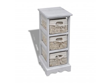 vidaXL Dřevěný úložný regál se 3 pletenými košíky bílý