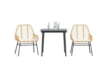 vidaXL 3dílný zahradní jídelní set s poduškami hnědý polyratan sklo