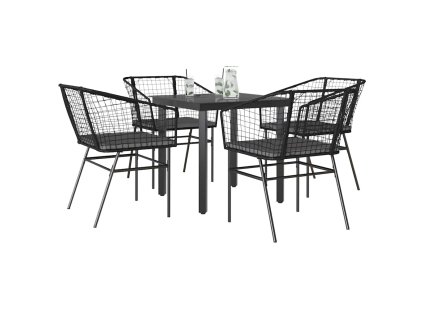 vidaXL 5dílný zahradní jídelní set s poduškami černý polyratan sklo