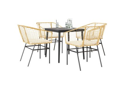 vidaXL 5dílný zahradní jídelní set s poduškami hnědý polyratan sklo