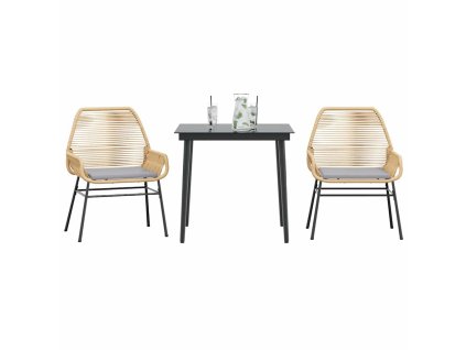 vidaXL 3dílný zahradní jídelní set s poduškami hnědý polyratan sklo