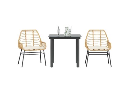 vidaXL 3dílný zahradní jídelní set s poduškami hnědý polyratan sklo