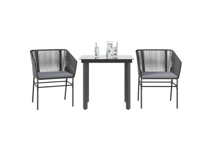 vidaXL 3dílný zahradní jídelní set s poduškami černý polyratan sklo