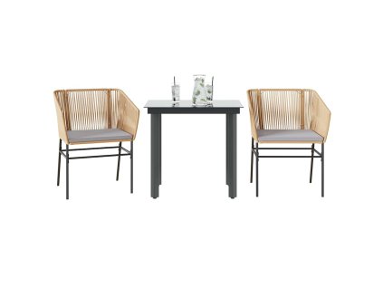 vidaXL 3dílný zahradní jídelní set s poduškami hnědý polyratan sklo