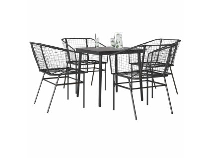 vidaXL 5dílný zahradní jídelní set černý polyratan sklo