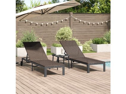 vidaXL Lehátko na slunění 2-osoba 3 pcs Hnědá polyratan