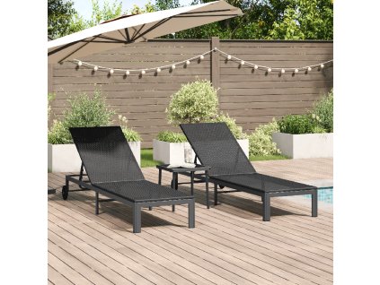 vidaXL Lehátko na slunění 2-osoba 3 pcs Černá polyratan