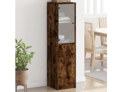vidaXL Highboard se skleněnými dvířky kouřový dub 35 x 37 x 142 cm