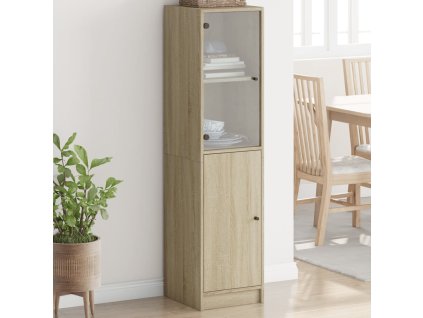 vidaXL Highboard se skleněnými dvířky dub sonoma 35 x 37 x 142 cm