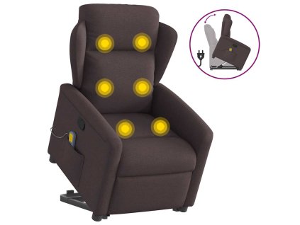 vidaXL Zvedací masážní polohovací křeslo tmavě hnědé textil