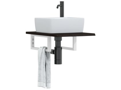 vidaXL Deska pod umyvadlo nástěnná ocel a masivní dubové dřevo