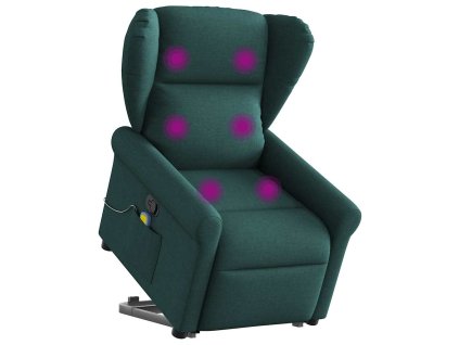 vidaXL Zvedací masážní polohovací křeslo tmavě zelené textil