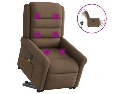 vidaXL Elektrické zvedací masážní polohovací křeslo hnědé textil