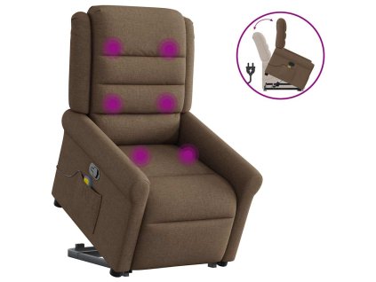 vidaXL Zvedací masážní polohovací křeslo hnědé textil