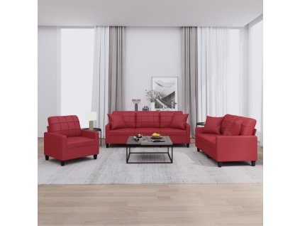 vidaXL 3dílná sedací souprava s polštáři vínová umělá kůže