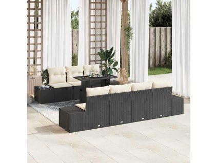 vidaXL Sada zahradních pohovek s polštářem 8 pcs Černá a krémová