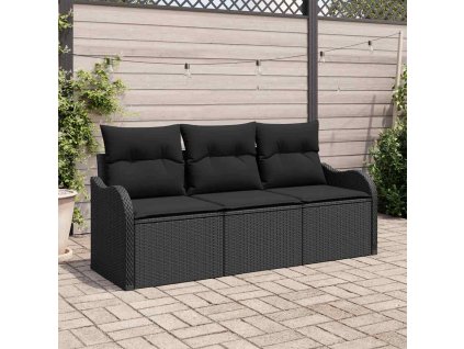 vidaXL Sada zahradních pohovek s polštářem 3 pcs Černá polyratan