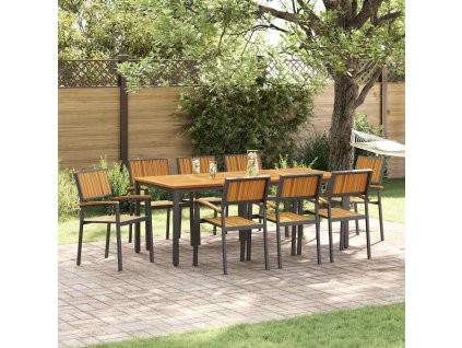 vidaXL Zahradní jídelní souprava 9 pcs Černá a hnědá 200 x 90 x 75 cm
