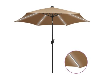 vidaXL Zahradní slunečník s LED a hliníkovou tyčí 300 cm taupe