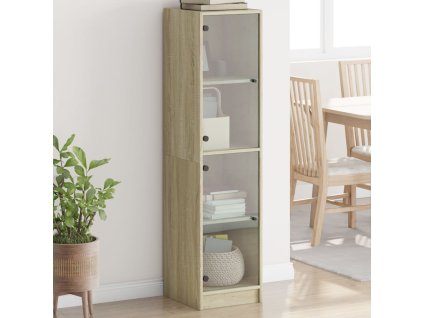 vidaXL Highboard se skleněnými dvířky dub sonoma 35 x 37 x 142 cm