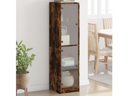 vidaXL Highboard se skleněnými dvířky kouřový dub 35 x 37 x 142 cm