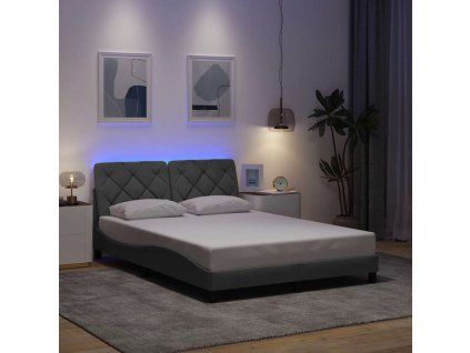 vidaXL Rám postele s LED bez matrace Světle šedá 140x190 cm Látka