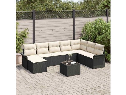 vidaXL Sada zahradních pohovek s polštářem 9 pcs Černá Poly ratan