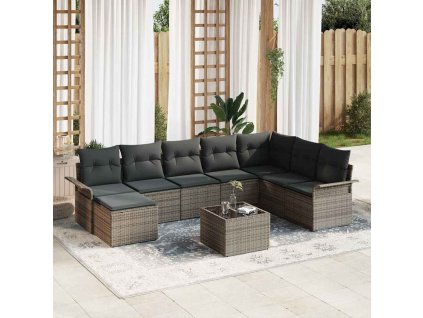 vidaXL Sada zahradních pohovek s polštářem 9 pcs Šedá Poly ratan