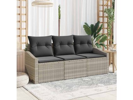 vidaXL Set pohovek s polštářem 3 pcs Světle šedá polyratan