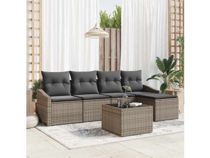vidaXL Set pohovek s polštářem 6 pcs Šedá polyratan