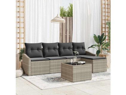 vidaXL Set pohovek s polštářem 6 pcs Světle šedá polyratan