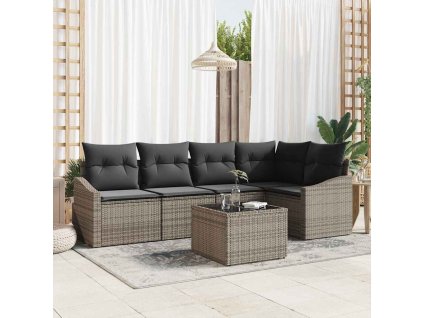 vidaXL Set pohovek s polštářem 6 pcs Šedá polyratan