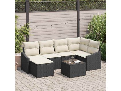 vidaXL Set pohovek s polštářem 7 pcs Černá polyratan