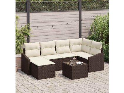vidaXL Set pohovek s polštářem 7 pcs Hnědá polyratan