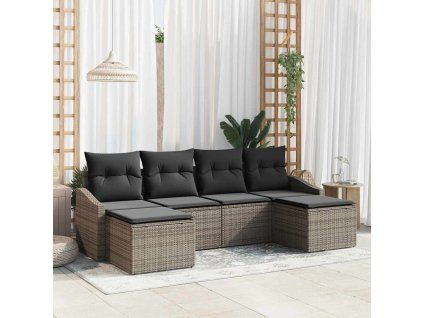 vidaXL Set pohovek s polštářem 6 pcs Šedá polyratan