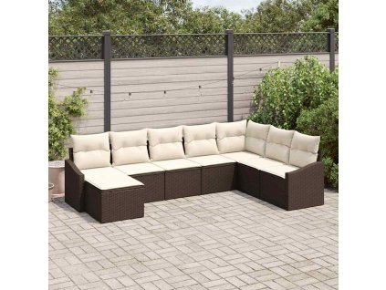 vidaXL Set pohovek s polštářem 8 pcs Hnědá polyratan