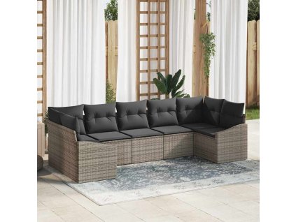 vidaXL Set pohovek s polštářem 7 pcs Šedá polyratan
