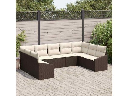 vidaXL Set pohovek s polštářem 9 pcs Hnědá polyratan