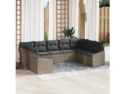 vidaXL Set pohovek s polštářem 9 pcs Šedá polyratan