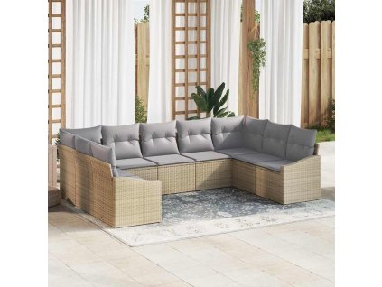 vidaXL Set pohovek s polštářem 9 pcs Béžová polyratan