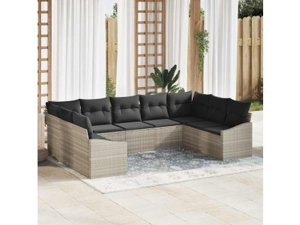 vidaXL Set pohovek s polštářem 9 pcs Světle šedá polyratan