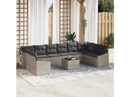 vidaXL Sada zahradních pohovek 11 pcs Světle šedá Poly ratan