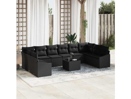 vidaXL Set pohovek s polštářem 11 pcs Černá polyratan