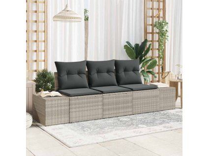 vidaXL Set pohovek s polštářem 3 pcs Světle šedá polyratan
